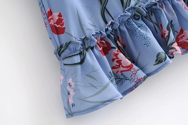 Spring Retro Print Ruffled Three-quarter Sleeve Dress  NSAM36349