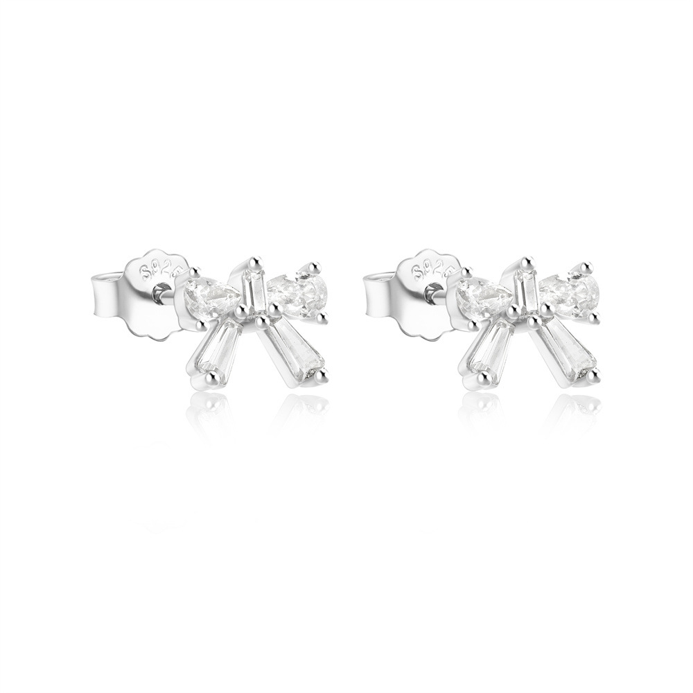 1 Pair Simple Style Heart Shape Bow Knot Plating Sterling Silver Zircon Ear Studs display picture 17