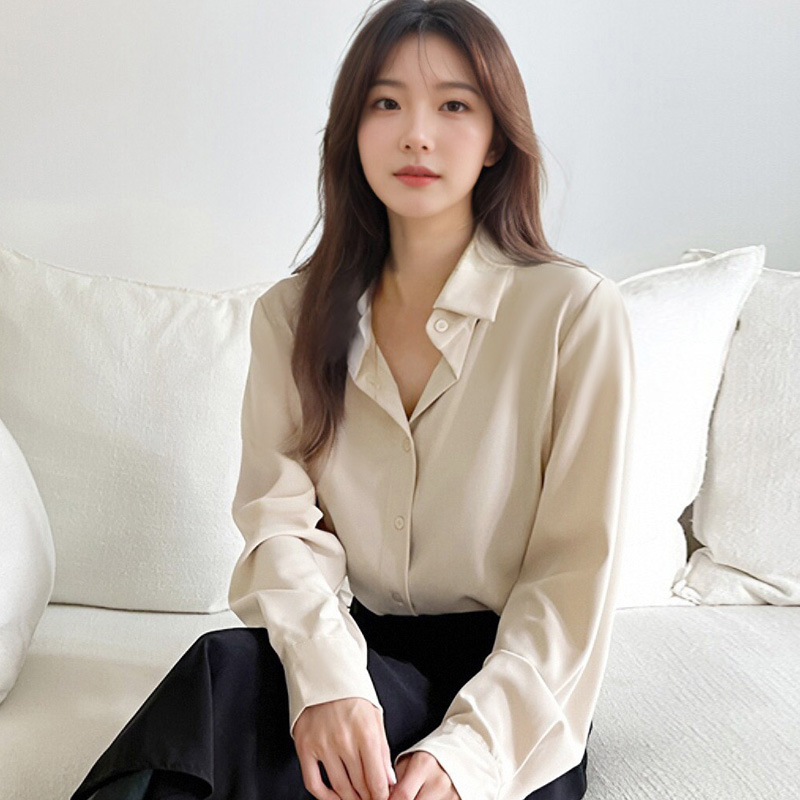 春秋款上衣百搭设计感小众女士衬衫复古港味长袖纯色职业百搭衬衣|undefined