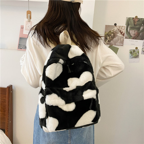 Harajuku-style Backpack for Girls, Cute Ins Double Backpack with Plush Design,  Korean-Style Student Bag, Soft-Girl Dual-Shoulder Bag