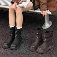 2807292；新款时尚粗跟厚底高筒中筒皮带扣短靴女骑士靴女靴