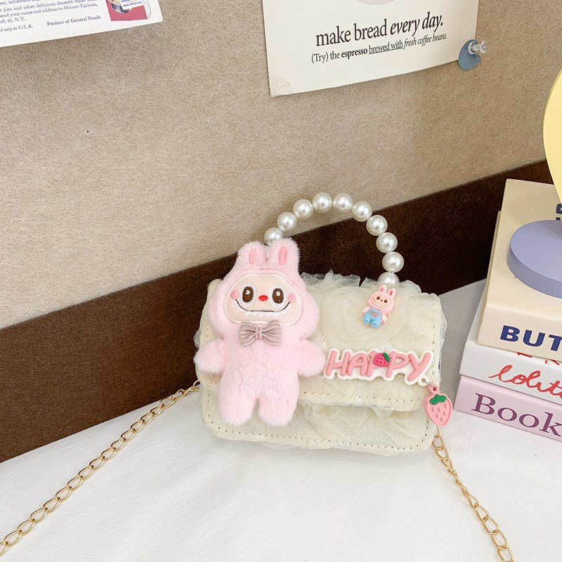Dulce princesa bolso de hombro de perlas portátiles 2025 mini bolso de cadena de arco para niños