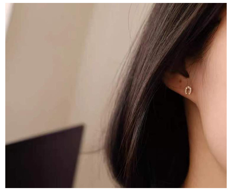 U Shape Pattern Women's Gender 1 Pair 925 Sterling Silver Zircon U Shape Ear Studs