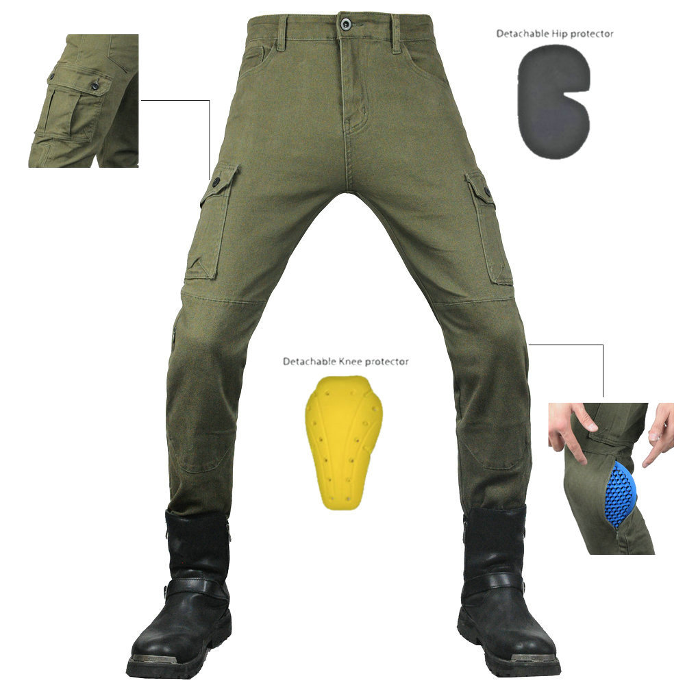 Fábrica directa motocicleta jeans hombres motocicleta montar multi-bolsa overoles tobillo-atado pantalones anti-caída cuatro estaciones