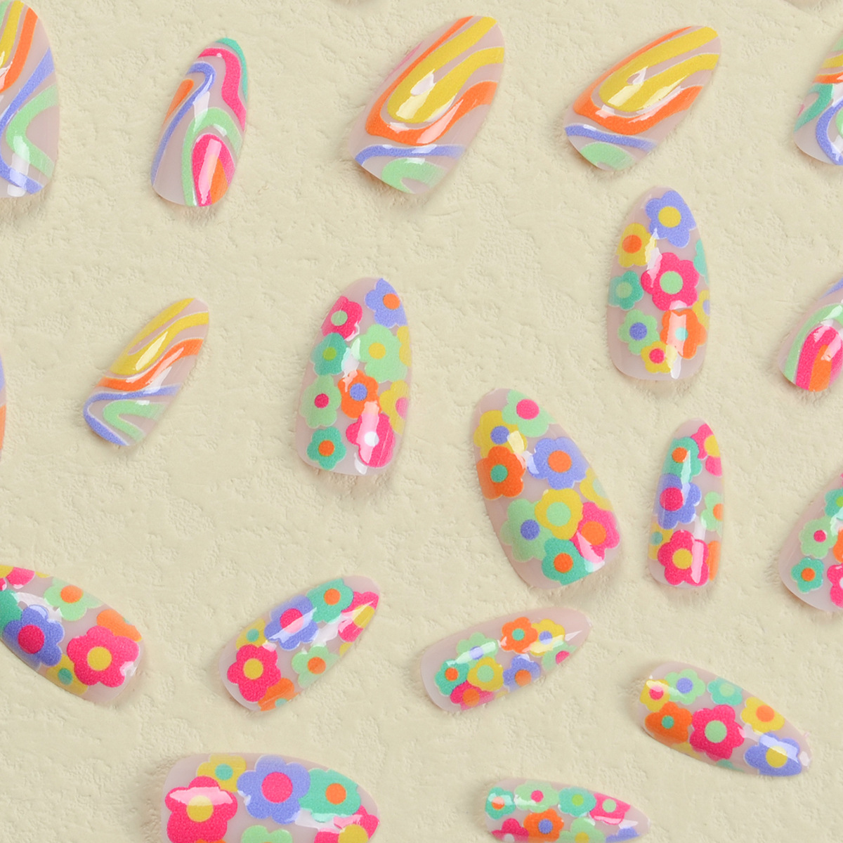 Plastic Material Fairy Style Sweet Color Block Flower Plastic Nail Patches 1 Set