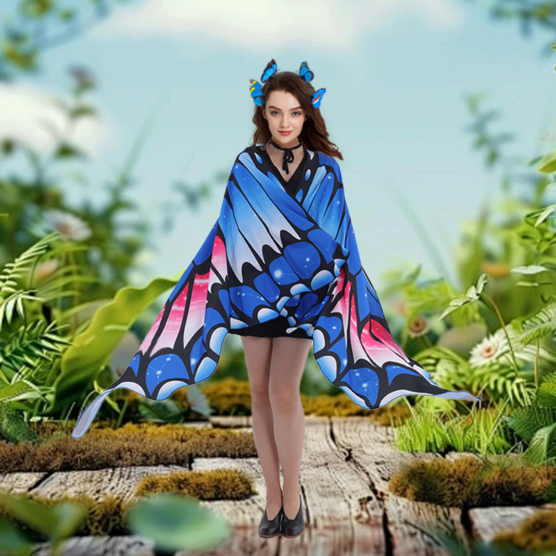 Flor mariposa capa de punto impresa ala giratoria espectáculo props chal outdoor in viento rojo en línea lo mismo disparar