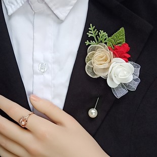 New Cross-Border Supply Golden Wheat Leaves Light Blue with Milk Color Corsage Pearl Wrist Flower Set Wedding Accessories