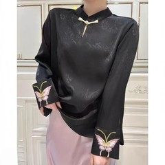 2025春秋新款新中式国风提花洋气衬衫国风上衣长袖绣花女式打底衫