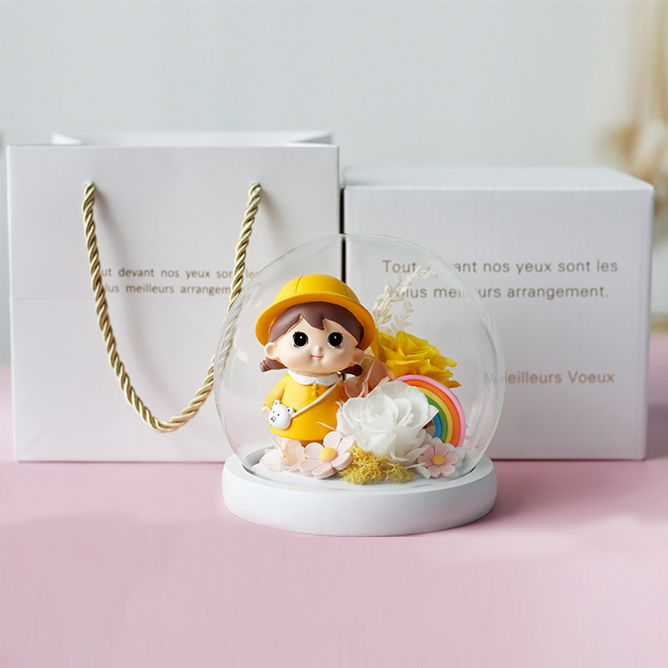 Regalo de San Valentín para novia regalo de cumpleaños flor eterna Linda muñeca linda flor seca flor eterna al por mayor flor real