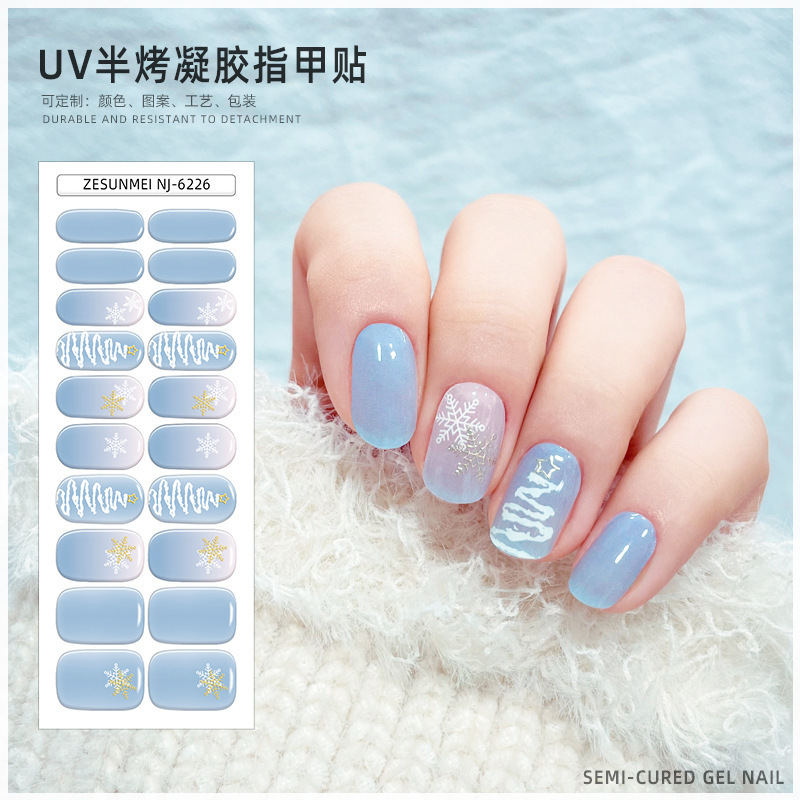 Gel Nail Stickers with Gradient Christmas Gold Foil Uv Semi-Cured Nail Stickers That Harden under a Lamp, Designed in an Ins-Style