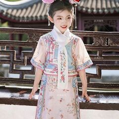 儿童格格中式贵妃春秋宫廷古装清朝超仙夏季印花汉服女童连体旗袍
