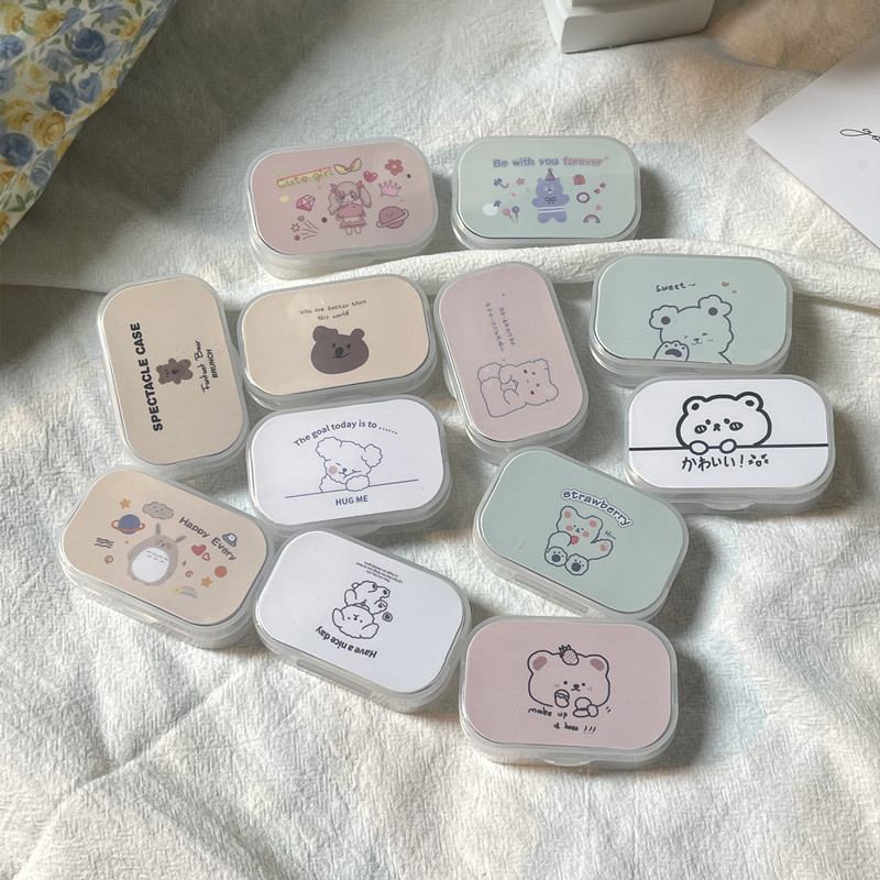 ins simple contact lens box cute cartoon contact lens couple Box care box with mirror kj276 simple box
