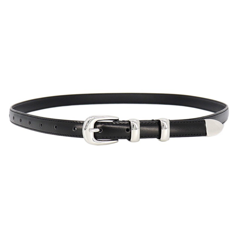 Estilo coreano pequeño cinturón cuero genuino Cinturón fino Hebilla de plata simple de las mujeres Corea del Sur nuevo estilo falda decoración moda todo fósforo cintura-apretado
