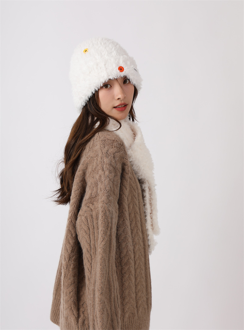 Cervo bianco stesso stile bambini autunno inverno peluche lana ispessita e calda pulsante mostra faccia piccola grande testa_voghion.com