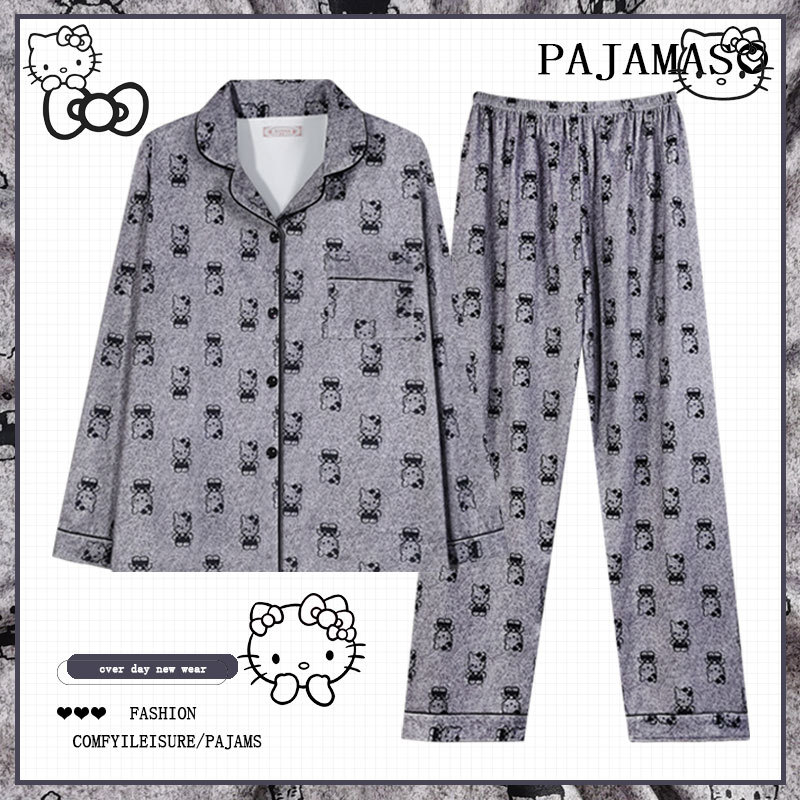 Pijamas a cuadros de algodón para mujer primavera y otoño 2025 nuevo estilo lindo traje de servicio a domicilio de manga larga de perro de pudín estilo ins