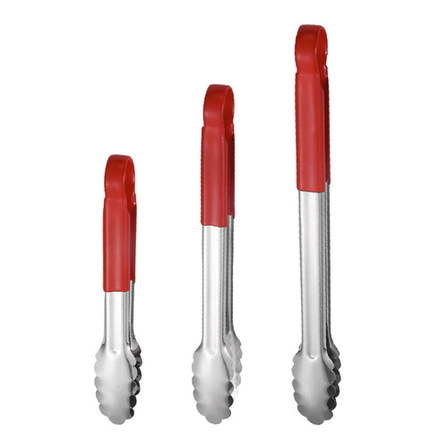 Stainless steel plum blossom red plastic food clips non-slip anti-scalding food clips commercial cold barbecue steak red slippery plastic clips