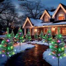 跨境led太阳能圣诞树灯草坪灯庭院装饰灯花园地插灯圣诞节发光树