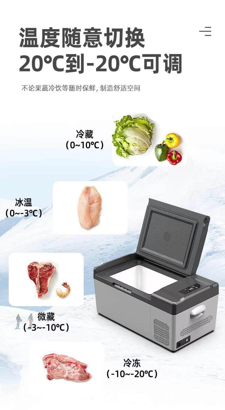 Car refrigerator with compressor cooling, 20L/25L capacity, suitable for both car and home use, 12V/24V, small freezer/refrigerator