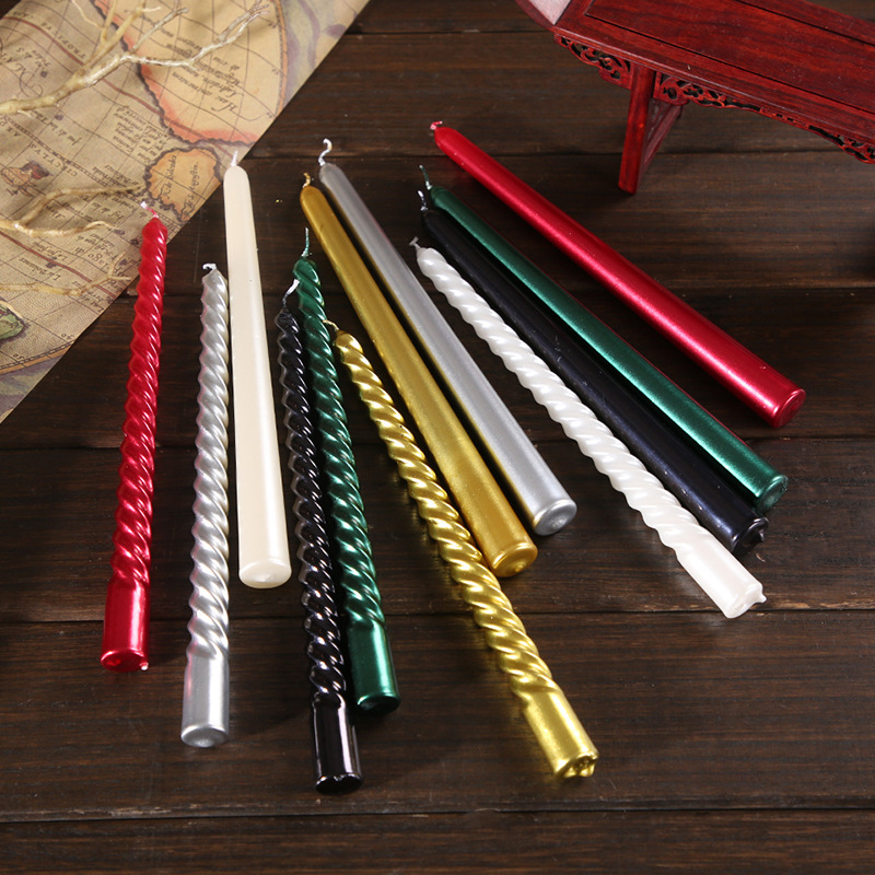 High-quality electroplated colorful European-style threaded long-pole candles for Christmas, wedding, birthday and Chinese Valentine's Day romantic taste