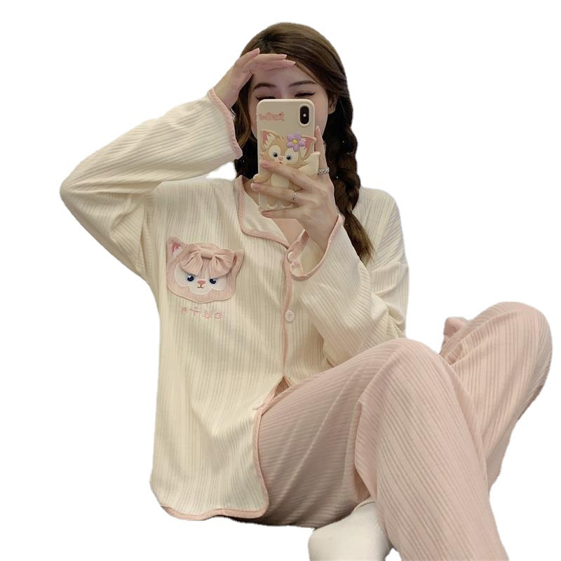 2022 여성 인터넷 연예인을 위한 새로운 봄, 가을 잠옷 DOUYIN 인기 긴팔 가디건 한국 스타일 귀여운 집 밖에서 입을 수 있습니다