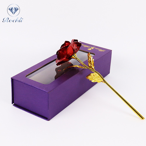 Gold Leaf Rose Creative Valentine's Day Gift Flip-Top Window Box Set Artificial Flower Factory Wholesale One Piece