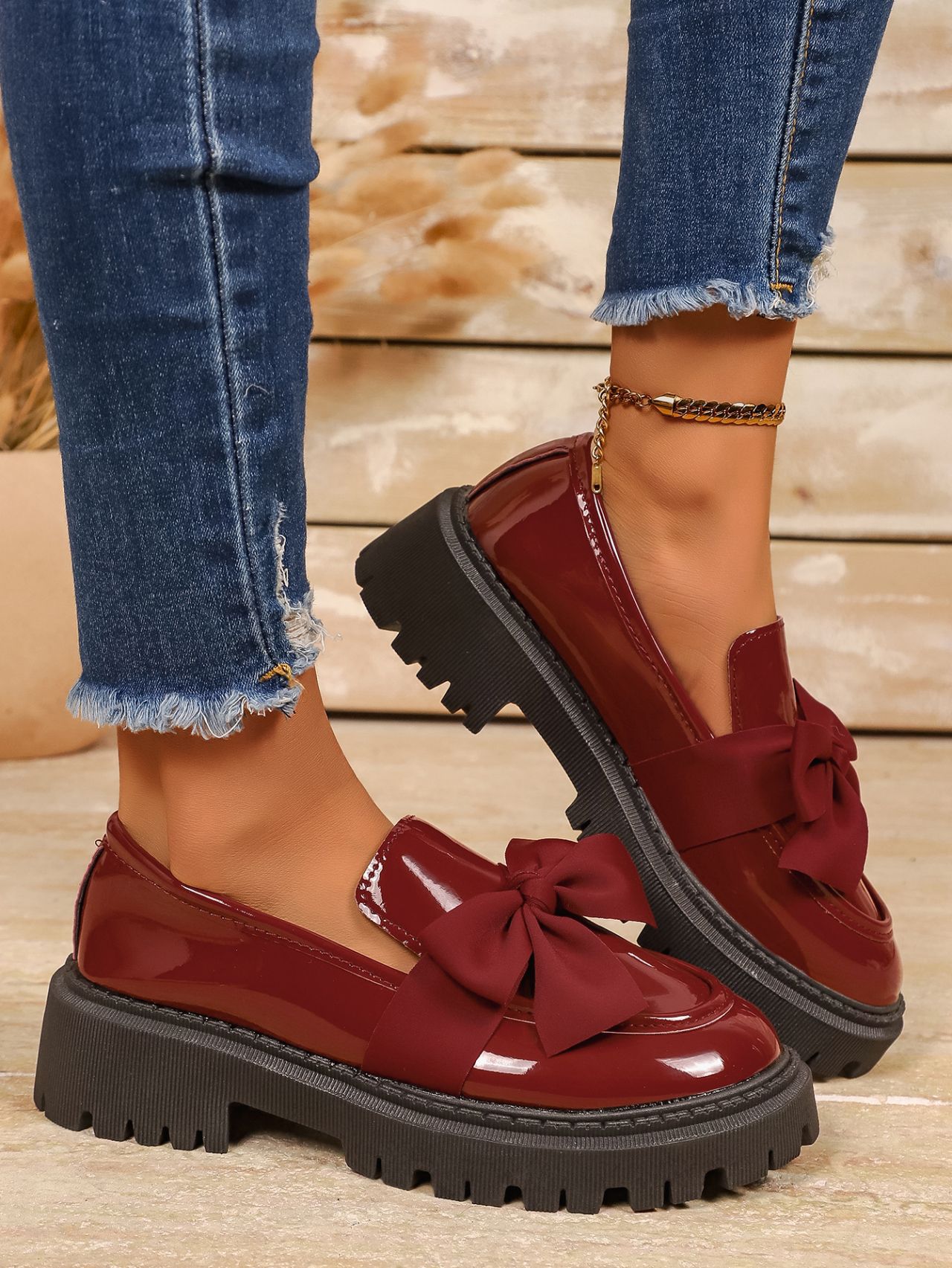 Damen Slipper Aus Leder Mit Schleife Und Elegantem Blockabsatz_voghion.com