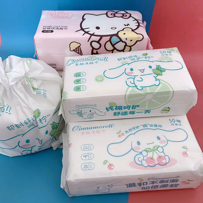Guaigui Dog Cotton Soft Facial Towels, Kt Cat One-Time Face Cleansing Towels, Thick Pearl Pattern Cleansing Pads, Removable Makeup Remover Roll Towels, Soft Skin Towels