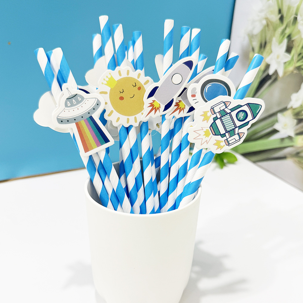 Amazon Cross-border Space Theme Party Torta de paja Tarta de tarjeta Fiesta de carnaval Rocket Star Planet Props