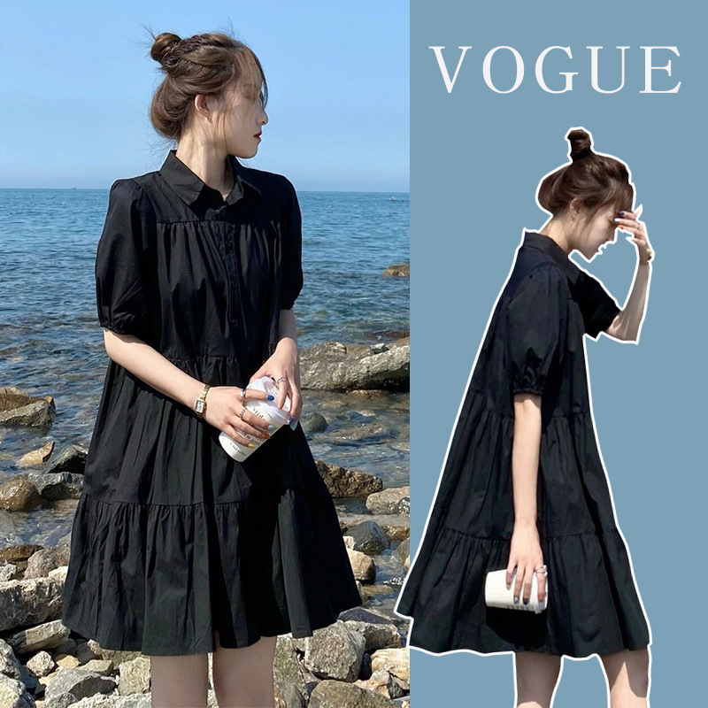 in stock Summer Dress for Petite Hepburn Style Pleated Black Dress Loose Chic Pregnant Women's Shirt Dress Pregnant Women's dress in stock Summer Dress for Petite Hepburn Style Pleated Black Dress Loose Chic Pregnant Women's Shirt Dress Pregnant Women's dress