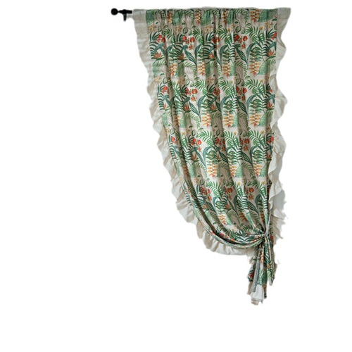 Le Xuanxiu ins green plant ruffled curtain finished product wholesale bedroom kitchen small curtain bay window hook curtain 