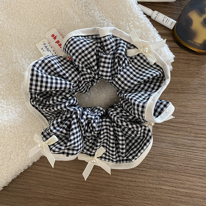 화이트 엣지 물떼새 격자 진주 머리끈