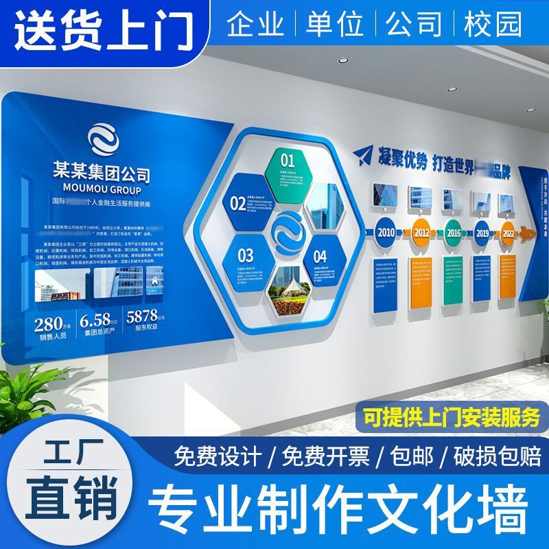 Corporate Culture Wall Production Company Office Team Style Showcase Photo Wall 3D Wall Sticker Design and Production
