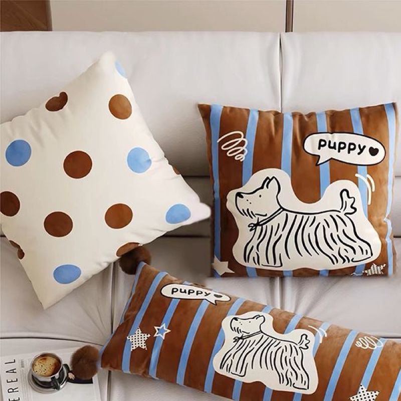 Long-Haired Dog Pillow, Retro Light Luxury Sofa Decorative Ornament Pillow, Double-Sided Pillow Case, Student Lunch Break Sleeping Pillow