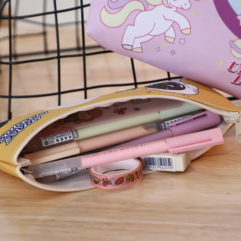 Cartoon Pu Leather Learning Korean Style Pencil Case display picture 1