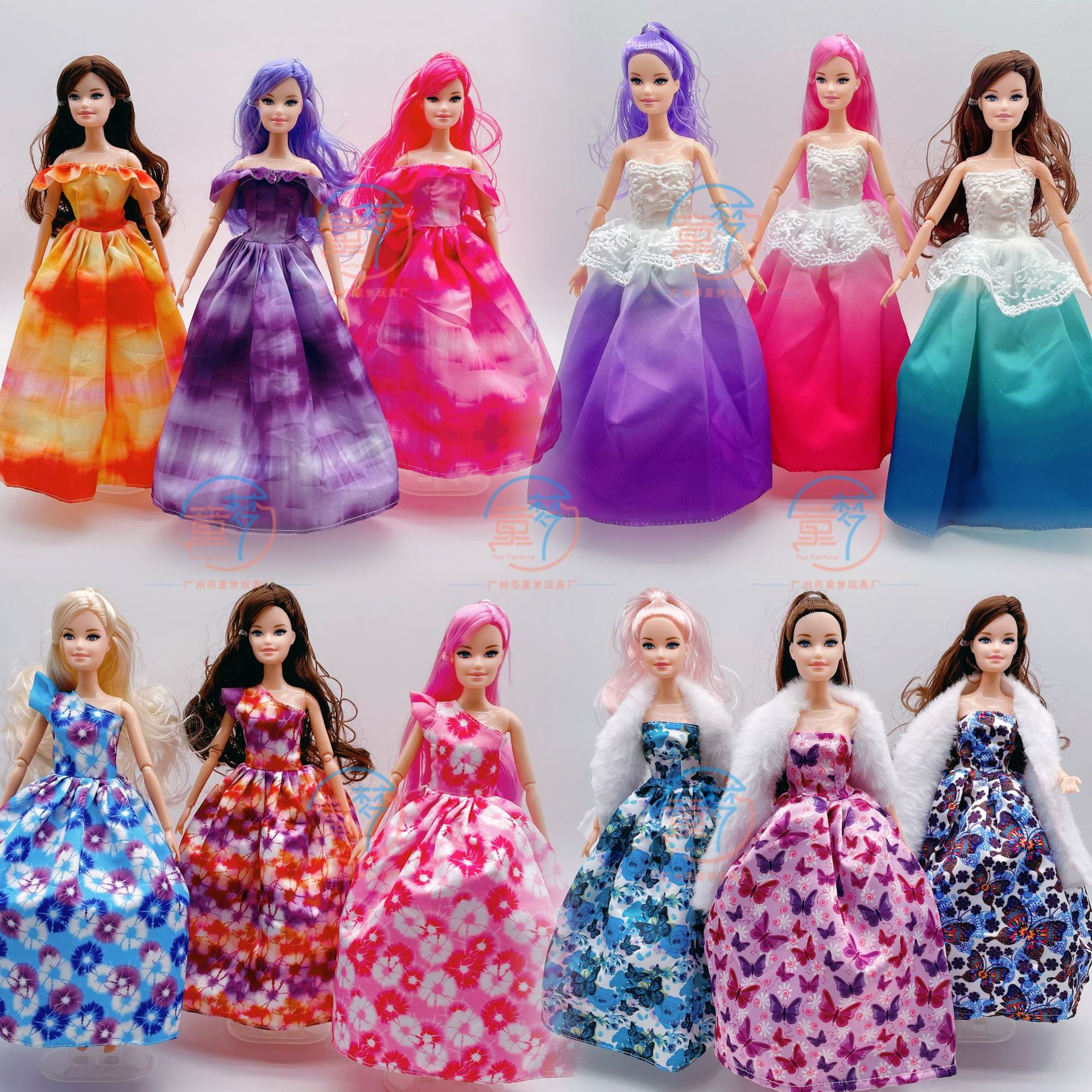 Toy Baby Clothes Foreign Trade Cross-Border Fashion Printed Dress Fur Shawl Barbie Dress Dress Long Skirt