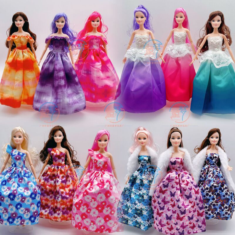 Toy Baby Clothes Foreign Trade Cross-Border Fashion Printed Dress Fur Shawl Barbie Dress Dress Long Skirt