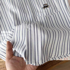 Children's Striped Breathable Cartoon Embroidered Short-Sleeve Shirt for Summer 2024, Korean Style, Wholesale and Dropshipping