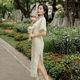 8946 cheongsam modified elegant girl's long green elegant retro National style spring and summer cheongsam dress