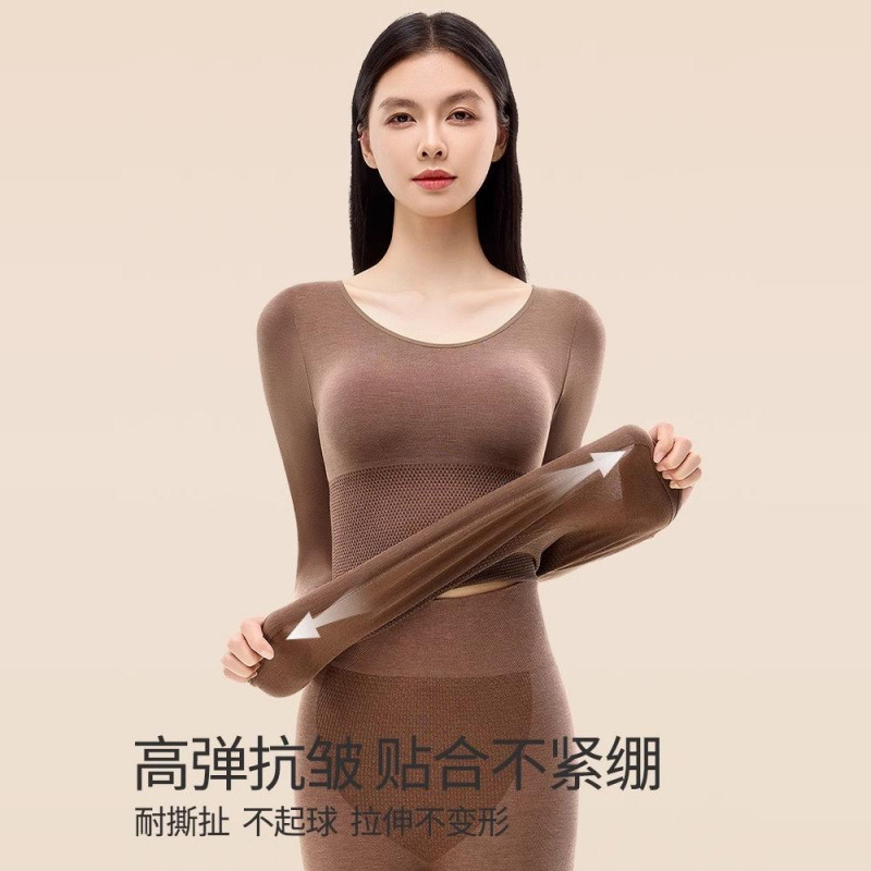 Tingmei サーマル下着 レディース ウール発熱秋服と長ズボン シームレス スリムフィット インナー 秋冬ボディスーツ|undefined