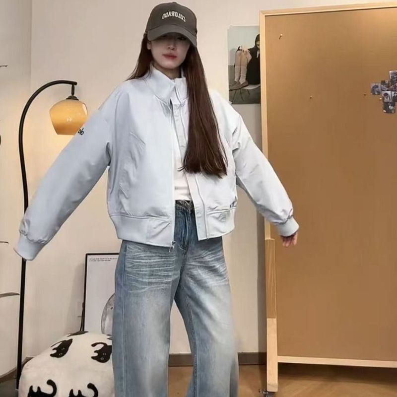 2025秋季新款韩版复古立领高级感复古棒球服外套女宽松夹克上衣潮|undefined