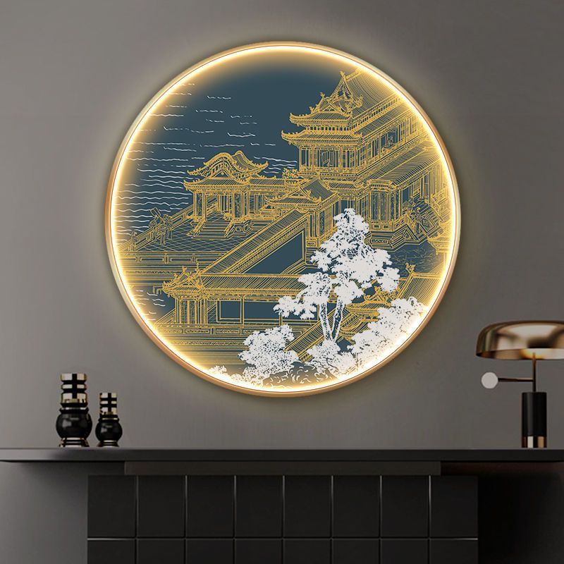 新中国式玄関装飾画卸売り灯画円形ホテル壁画クロスボーダー通路水墨鶴楼背景掛け画|undefined
