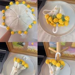 ひまわりローズブーケミニ傘DIY素材ウール手編みかぎ針編み友人への卒業ギフトとして