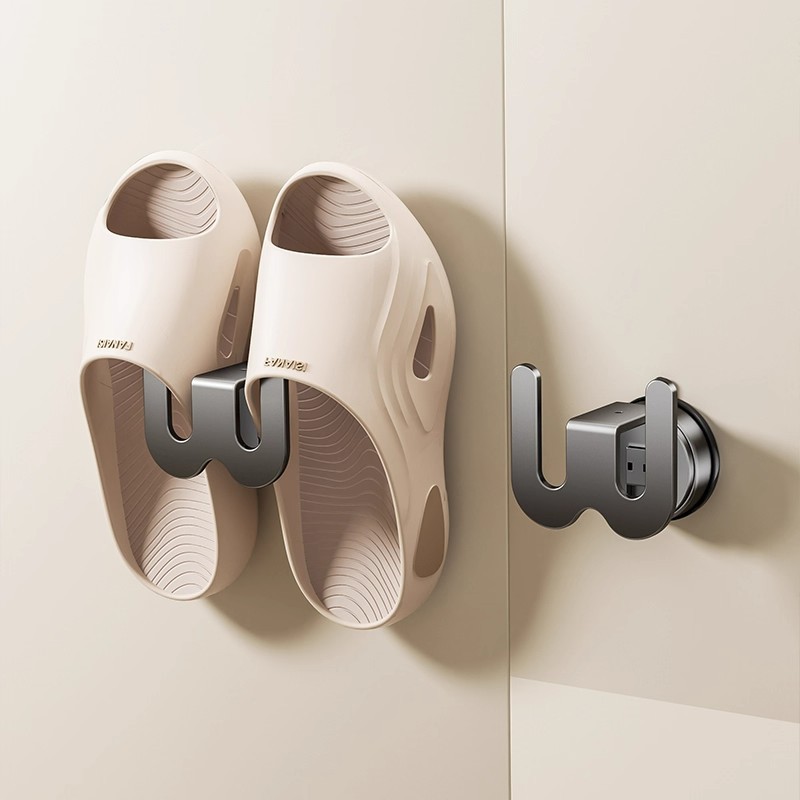 Bathroom Suction Cup Slipper Rack, No-Drill Drainage Door Slipper Hook, Wall-Mounted Bathroom Shoe Drainage Storage Rack