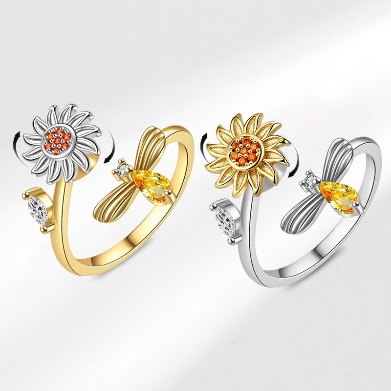 Anillo giratorio de girasol para mujer, nuevo producto de Amazon, éxito de ventas transfronterizo, anillo de girasol moderno para aliviar la ansiedad, venta al por mayor image 3