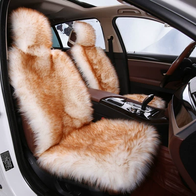 Seat cushion, seat cover | Fur Warm Single Seat Square Cushion - imitation-wool-brown-tip-car-alone