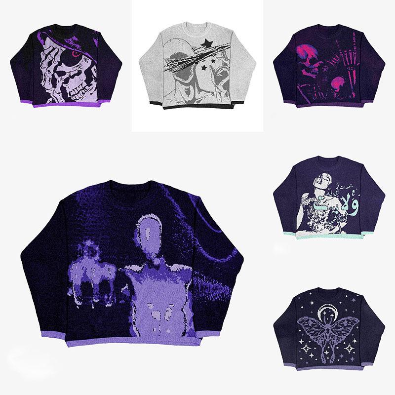 Autumn and Winter New European and American Fashion Round Neck Sweater Pullover Printed Imitation Sweater Long-Sleeved Loose Top