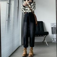 黑灰色哈伦牛仔裤女2025年秋秋高腰显瘦宽松大码阔腿萝卜老爹裤潮