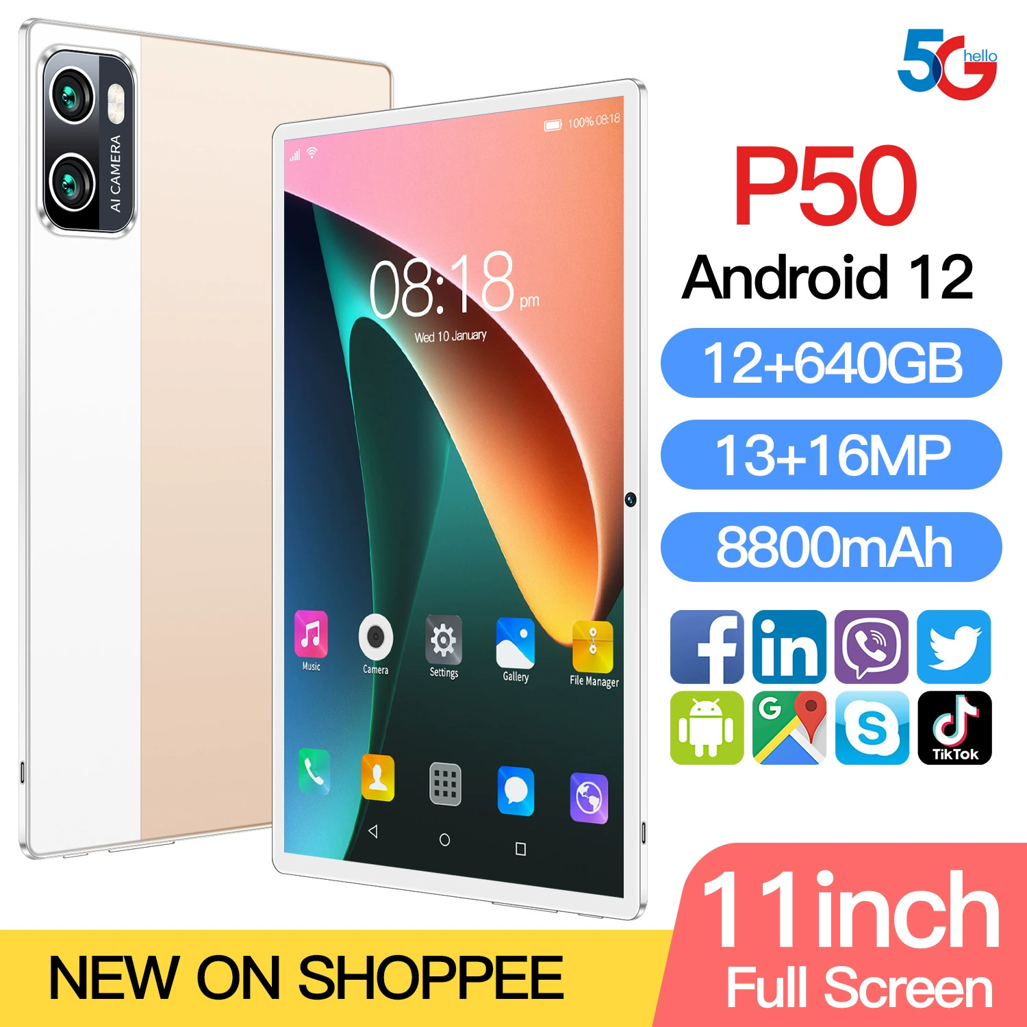 Планшет (P50) Android 10,1″, Google English версия, съёмный межрегиональный SIM‑слот, модель 2024