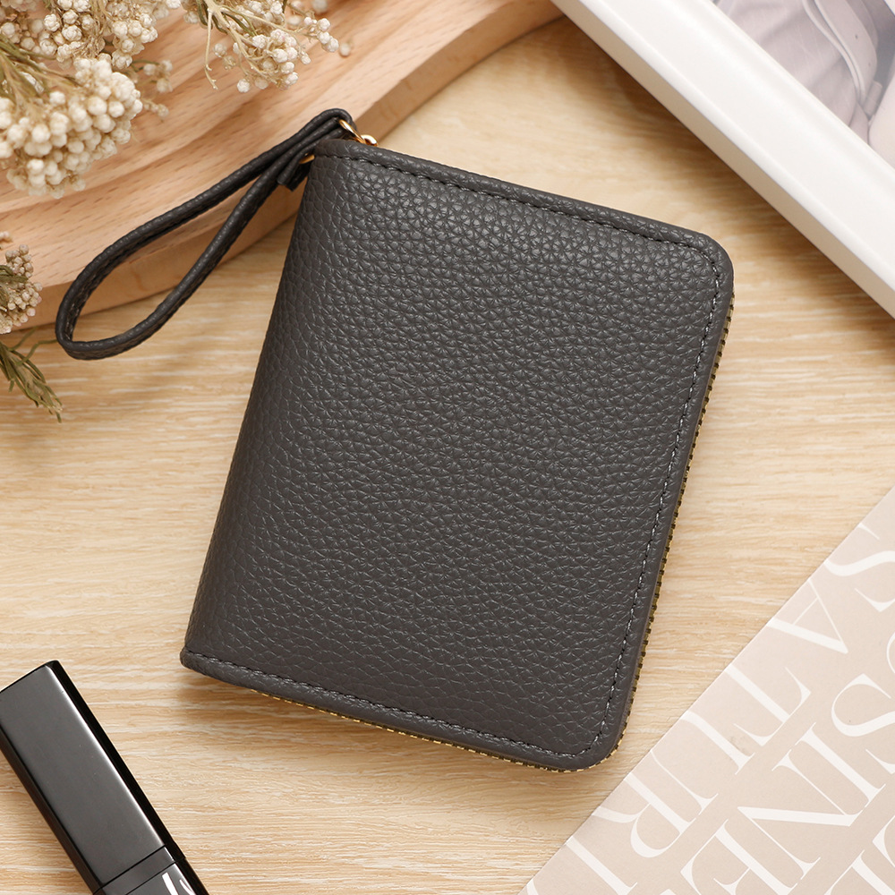 Nuevo PU damas corta monedas bolso de cambio de monedas de color sólido litchi gran capacidad cremallera cartera bolsa de tarjetas al por mayor