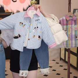 跨境外贸东南亚加绒秋冬绣花女童衬衣童装衬衫洋气宝宝外套儿童长